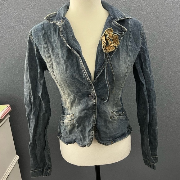 Vintage Y2K Hydraulic Rose Single Button Button Jean Jacket Sz M - Picture 1 of 6